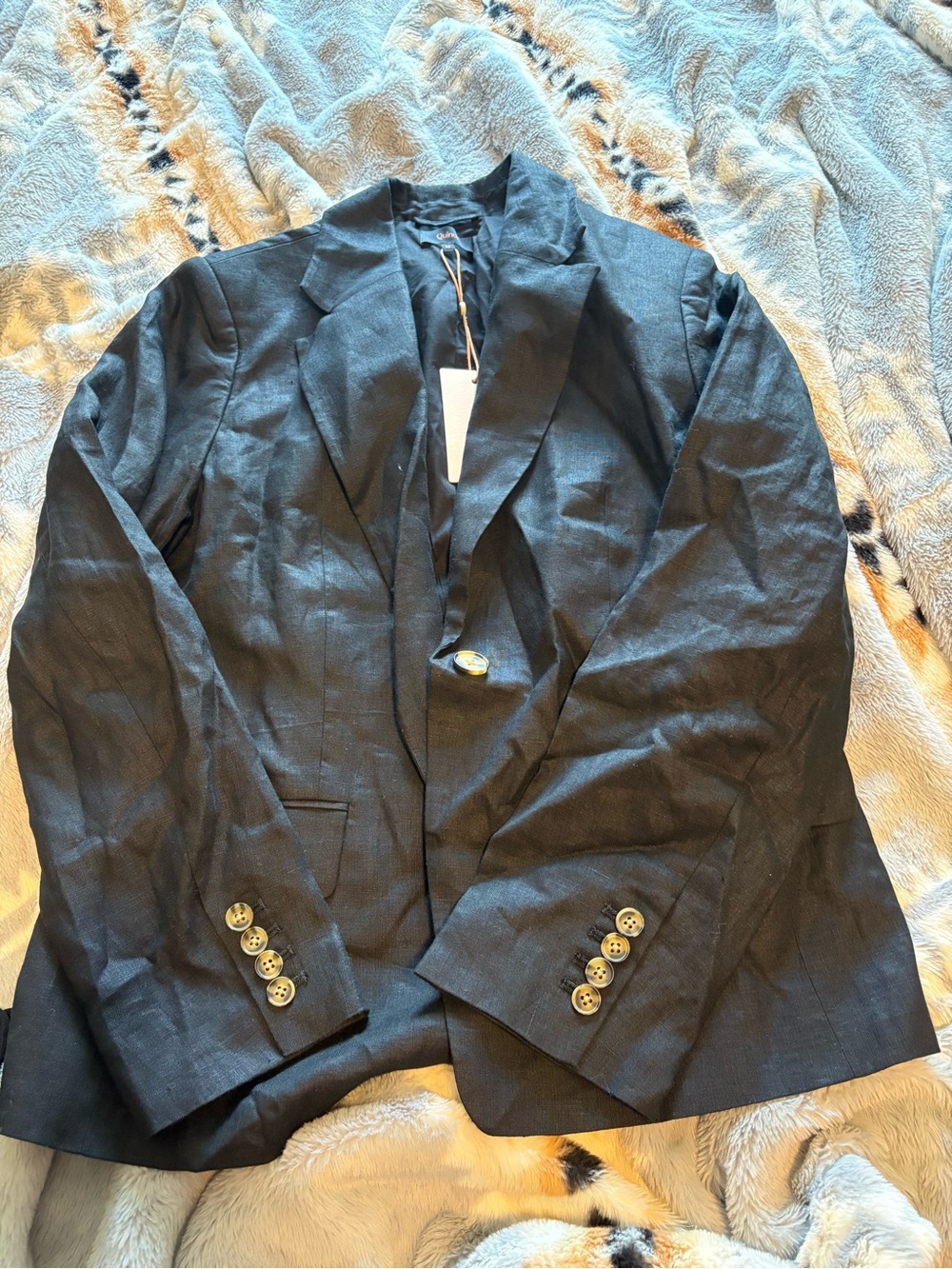 Quince Black Women's linen Blazer Suit Jacket